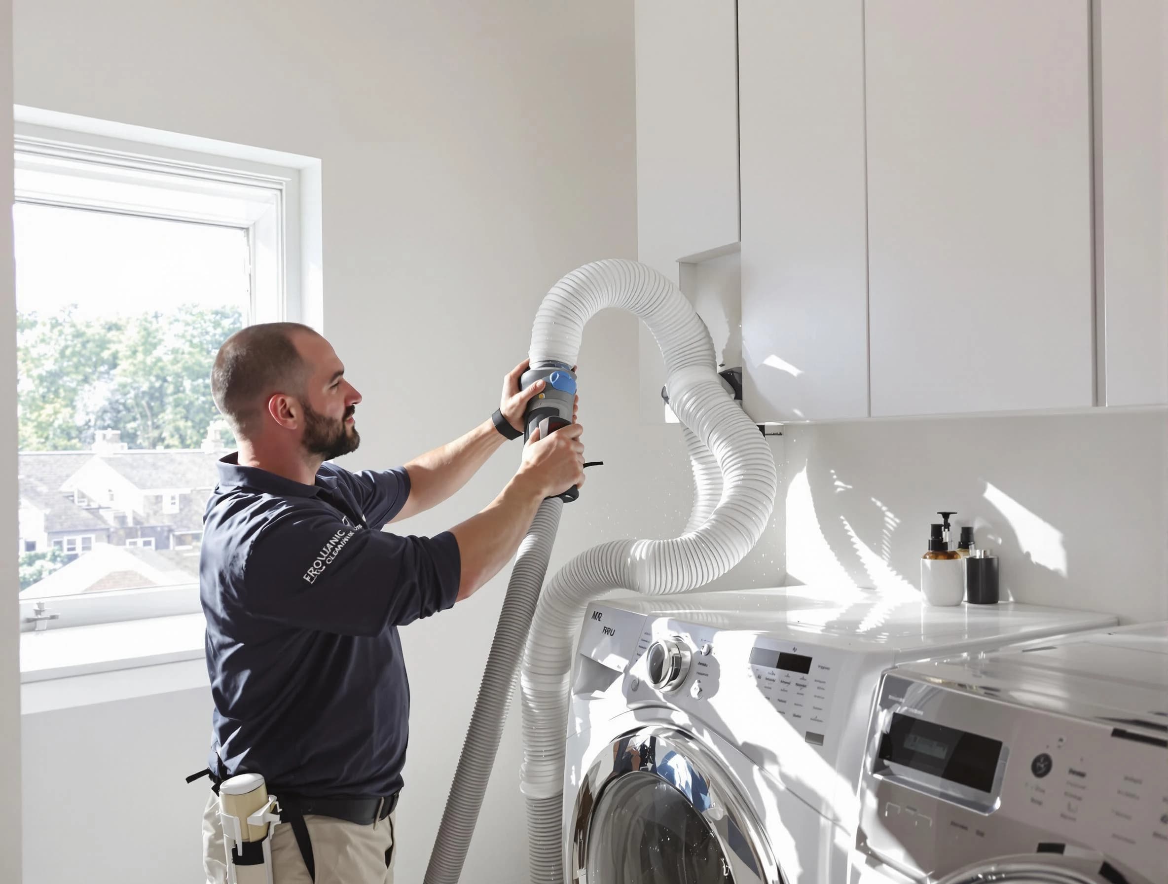 Certified Fontana Dryer Vent Cleaning technician performing dryer vent cleaning in Fontana